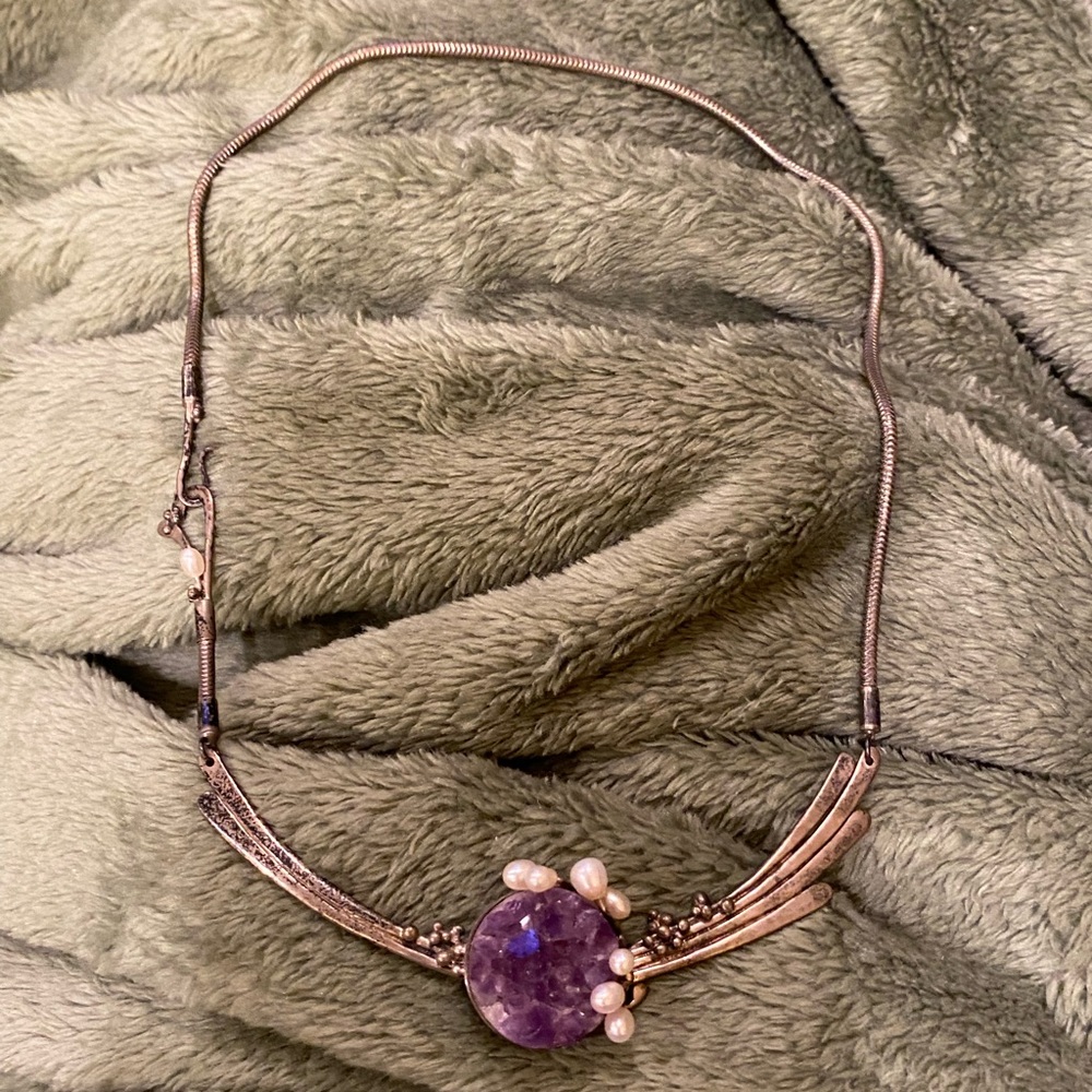 OOAK one of a kind, handmade amethyst & saltwater pearl sterling silver necklace